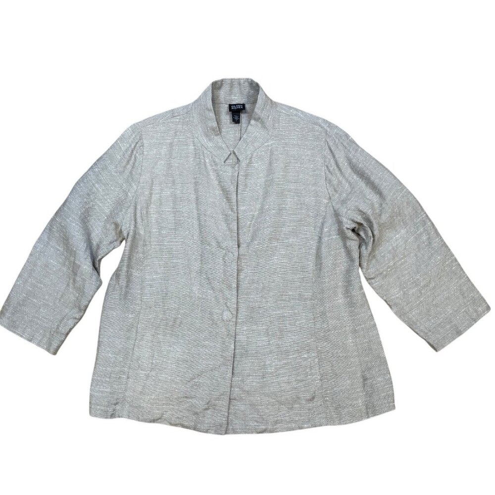 Eileen Fisher Silk Linen Blend Jacket Blazer Women’s Size Large Lightweight Mini
